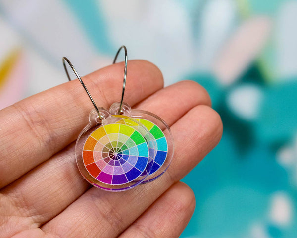 Colour Wheel Earrings, Artist Dangles, Clear Acrylic