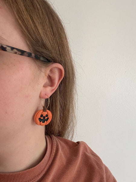 Jack-O-Lantern Hoops | Polymer Clay Earrings