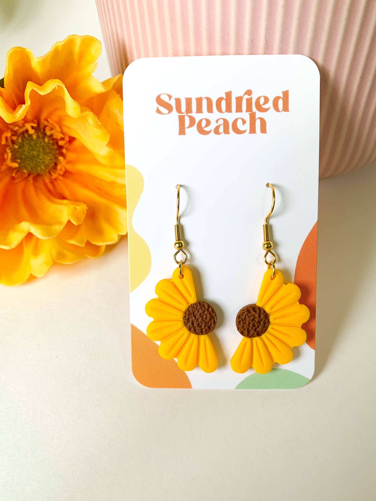 Half Sunflower Dangles - Gold Plated Fishhooks