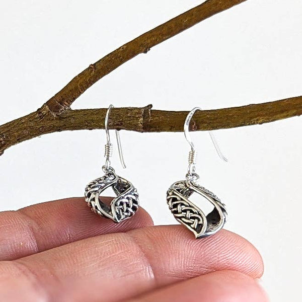 Open Twist with Celtic Knot Earrings in Sterling Silver