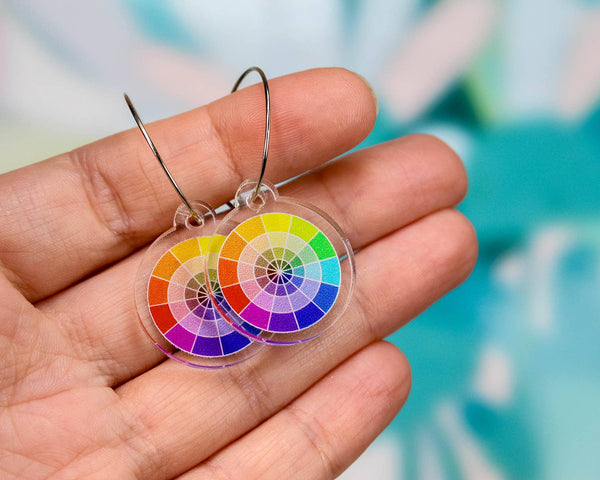 Colour Wheel Earrings, Artist Dangles, Clear Acrylic