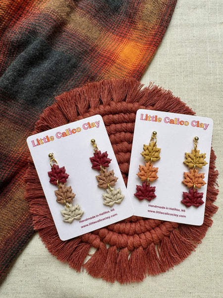 Triple Leaf Dangles | Polymer Clay Earrings 