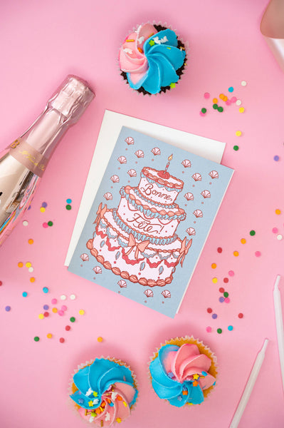 Bonne Fete Cake Birthday Card