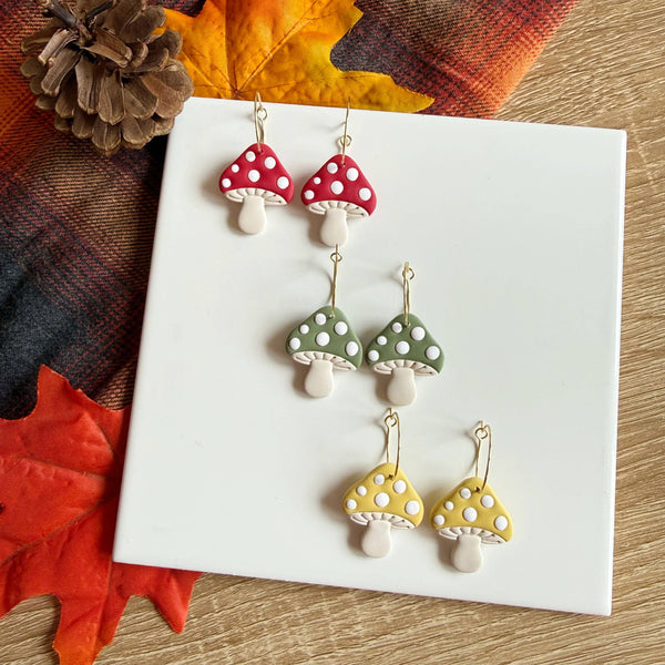 Mushroom Hoops | Polymer Clay Earrings
