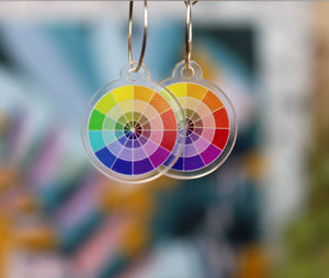 Colour Wheel Earrings, Artist Dangles, Clear Acrylic