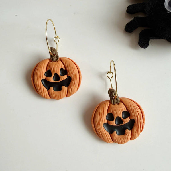 Jack-O-Lantern Hoops | Polymer Clay Earrings