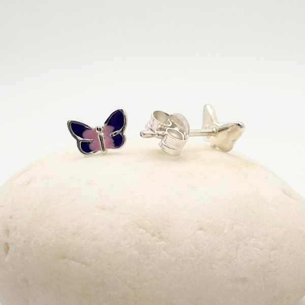 Playful Butterfly Stud Earrings, Purple & Pink Enamel Finish
