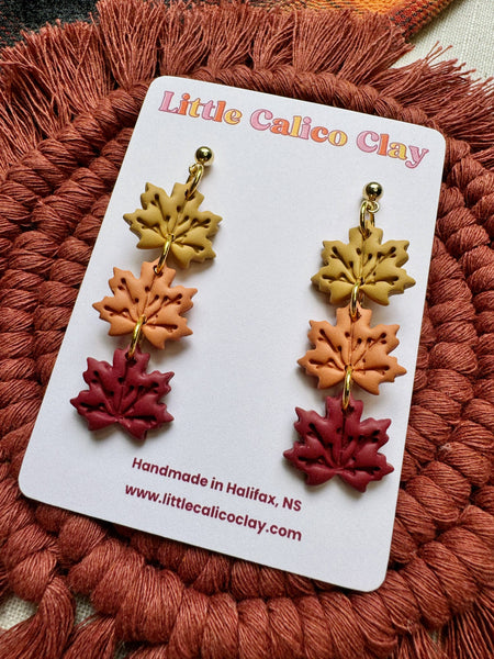 Triple Leaf Dangles | Polymer Clay Earrings 
