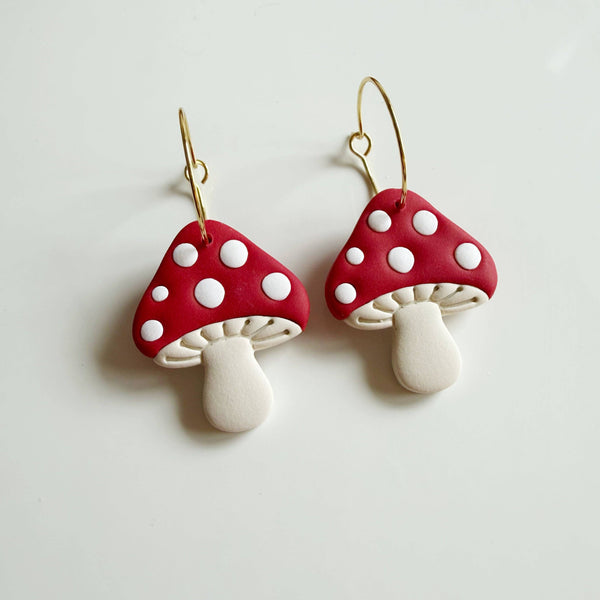 Mushroom Hoops | Polymer Clay Earrings