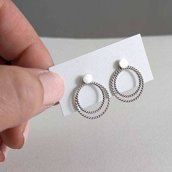 Double Rope Circle Studs in Sterling Silver