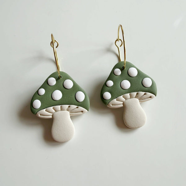 Mushroom Hoops | Polymer Clay Earrings