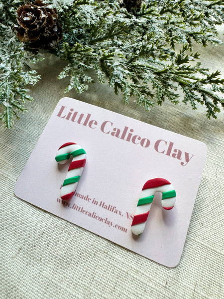 Candy Cane Studs | Polymer Clay Earrings