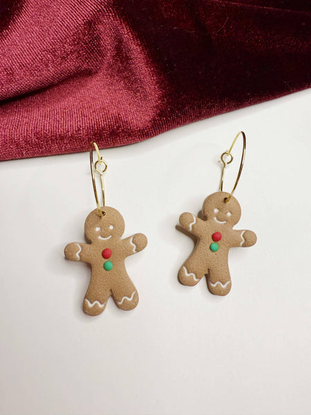 Gingerbread Man Hoops | Polymer Clay Earrings 