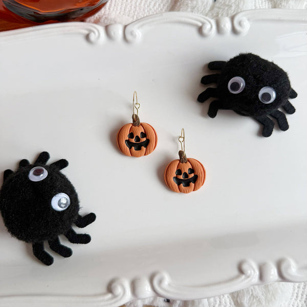 Jack-O-Lantern Hoops | Polymer Clay Earrings