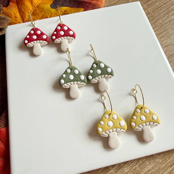 Mushroom Hoops | Polymer Clay Earrings