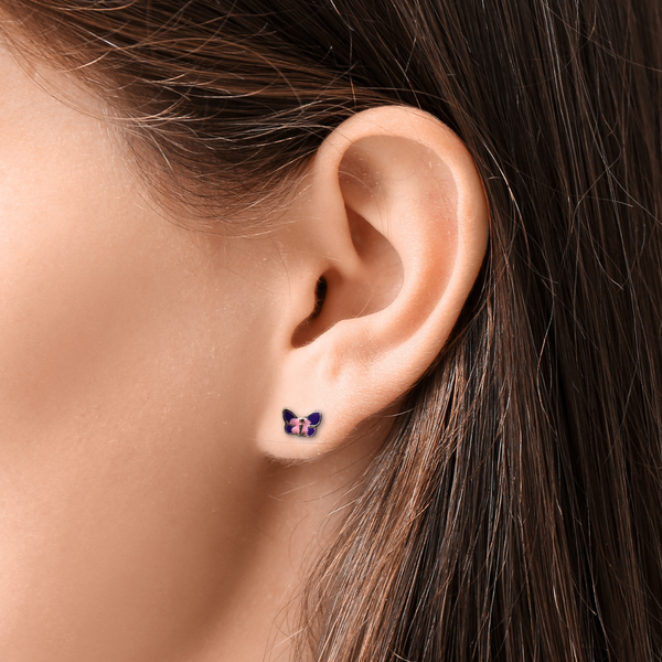 Playful Butterfly Stud Earrings, Purple & Pink Enamel Finish