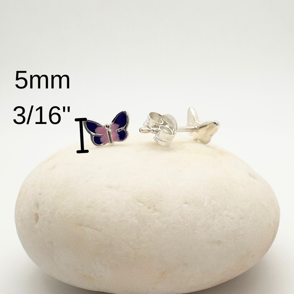 Playful Butterfly Stud Earrings, Purple & Pink Enamel Finish