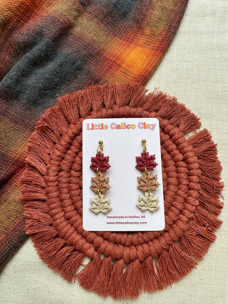 Triple Leaf Dangles | Polymer Clay Earrings 