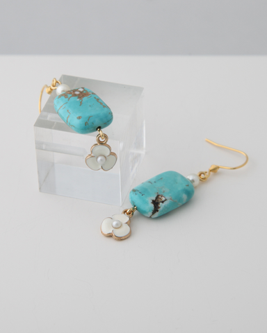 The Spring Moon Pearl and Enamel Flower Earrings